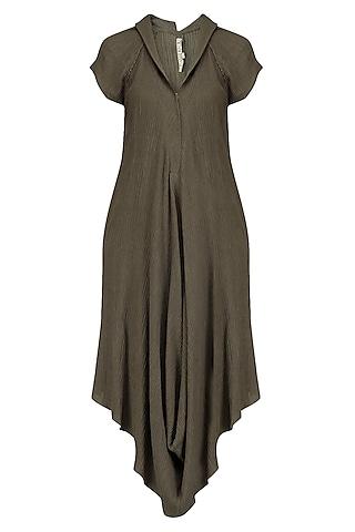 olive crinkled cotton long tunic