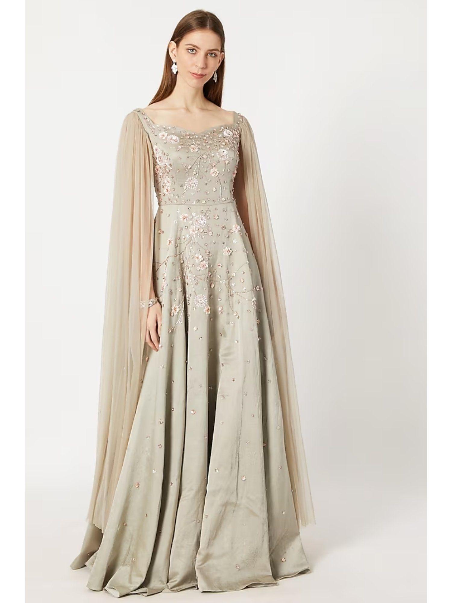 olive embellished net gown