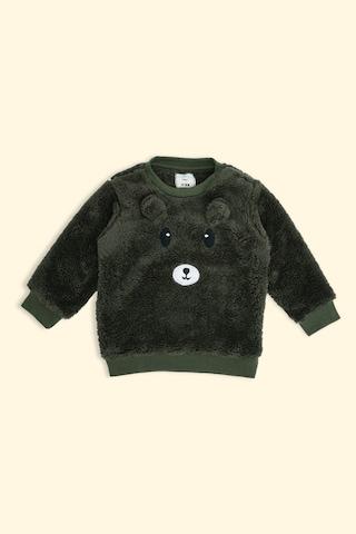 olive embroidered winter wear full sleeves round neck baby regular fit sweater
