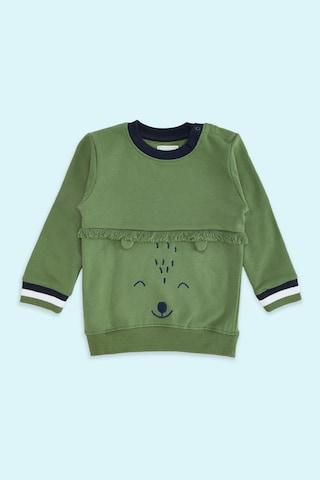 olive embroidered winter wear full sleeves round neck baby regular fit sweatshirt