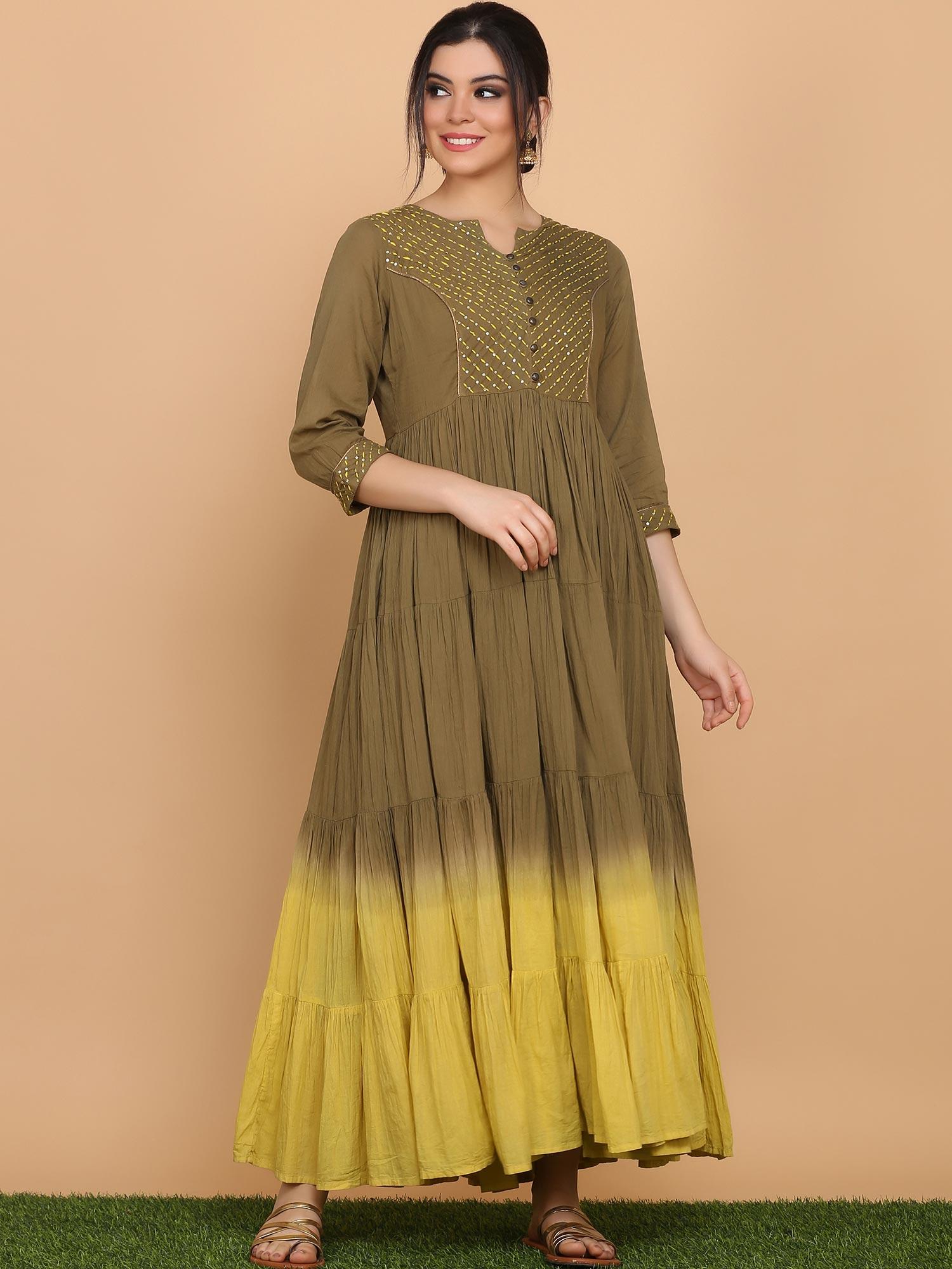 olive flared gown