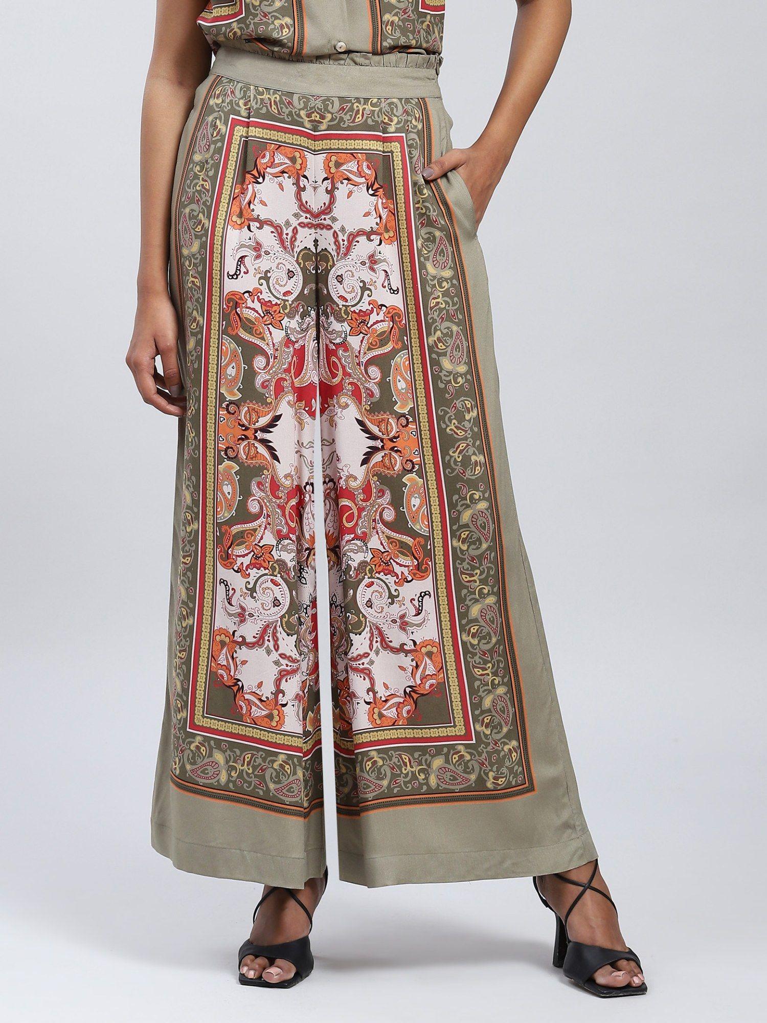 olive floral print palazzo