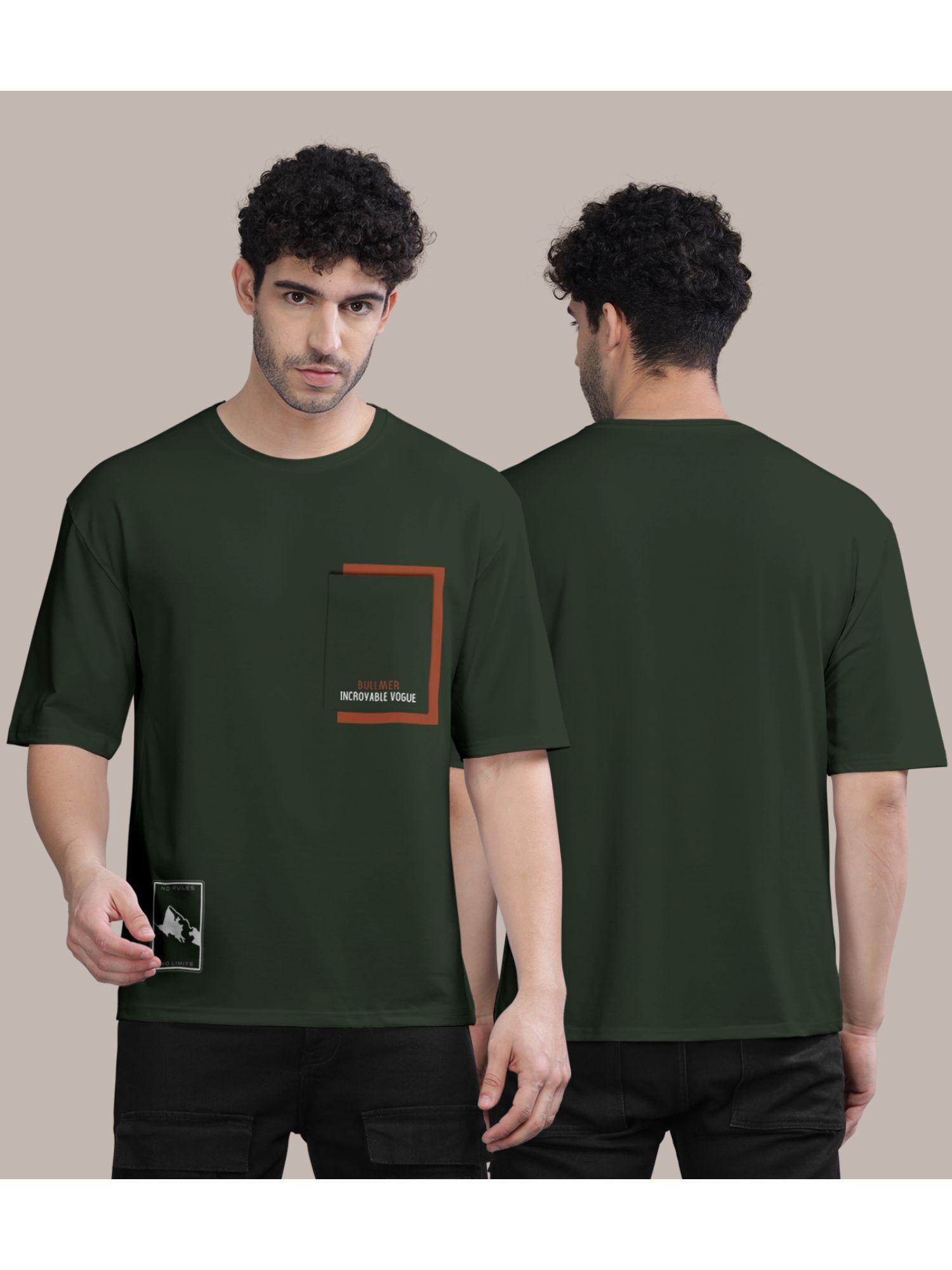 olive front printed colourblock baggy oversized t-shirt for men