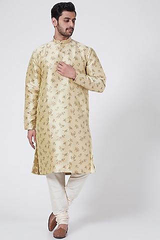 olive golden floral printed kurta set