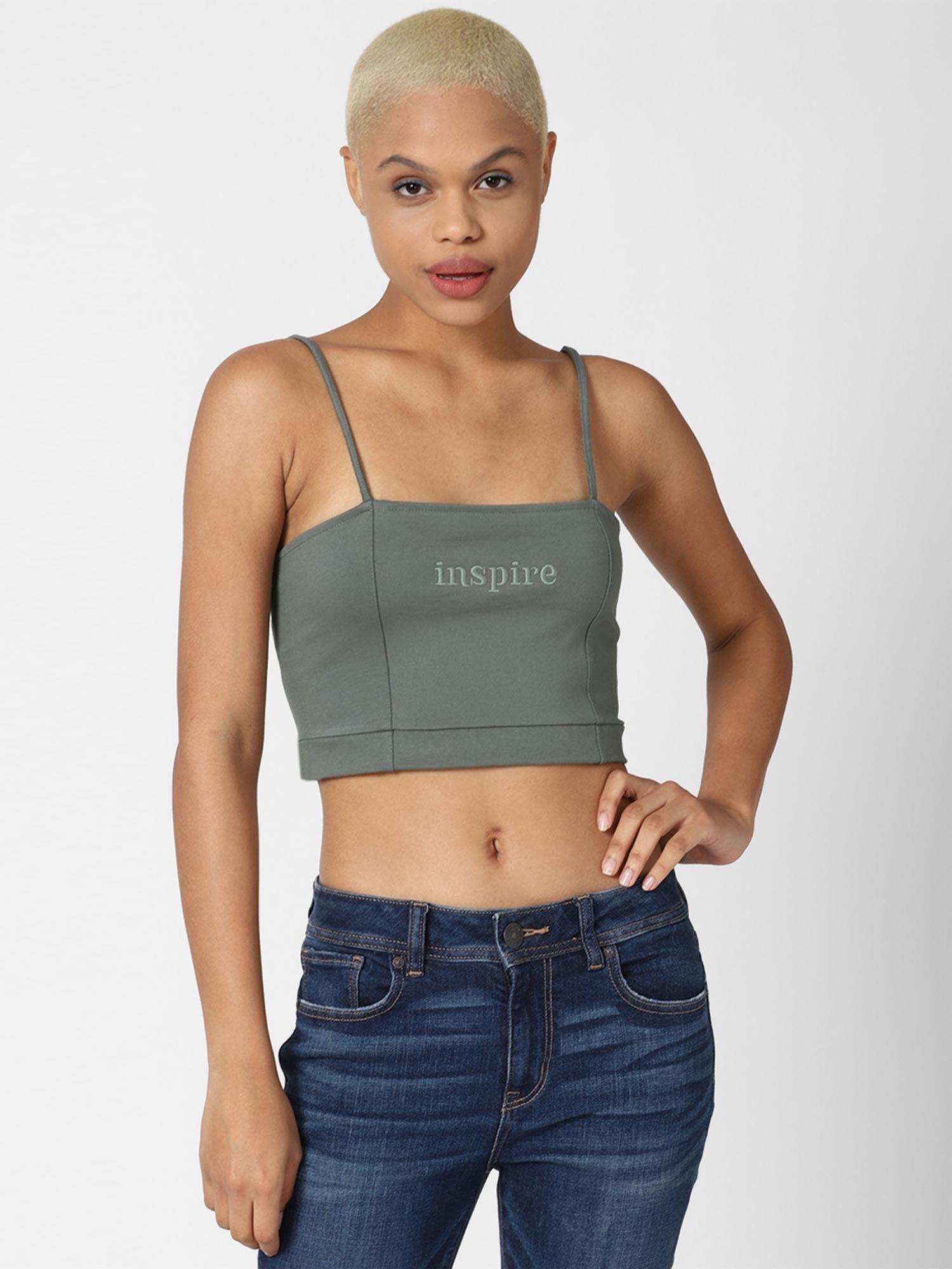 olive graphic cami cropped top