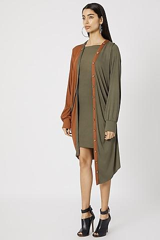 olive green & rust orange shirt dress