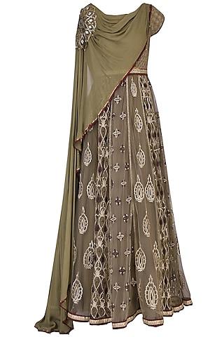 olive green anarkali set