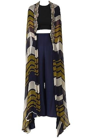 olive green and navy blue printed cape