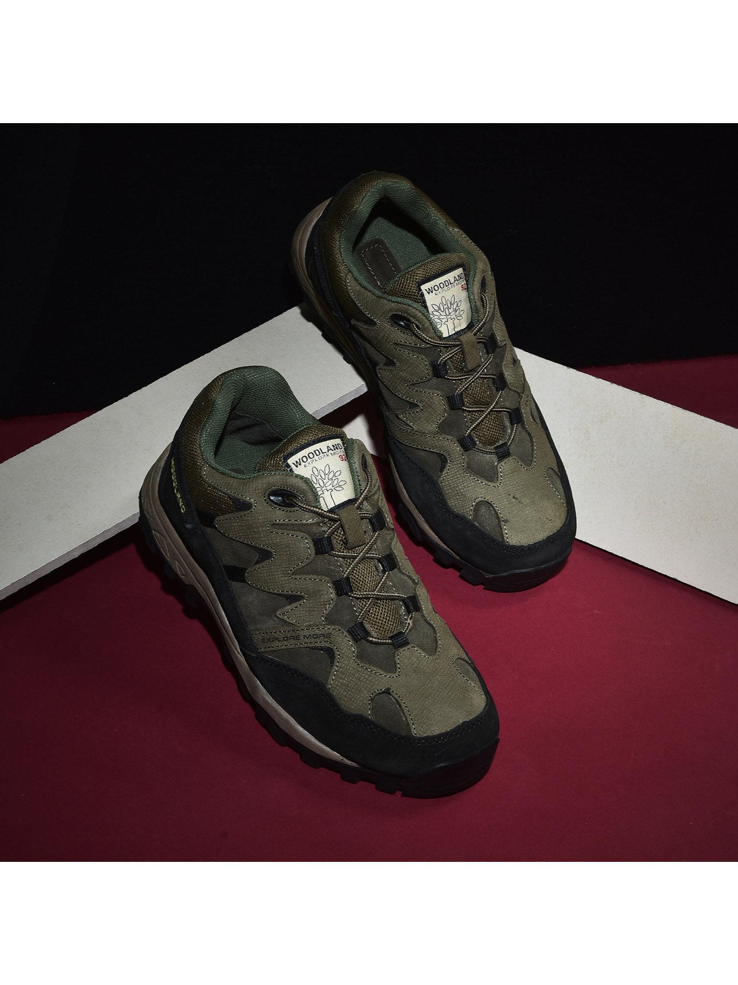 olive green casual trekking shoes for men