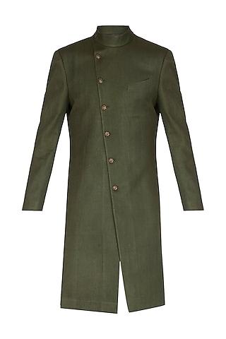 olive green contemporary overlap sherwani