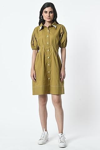 olive green cotton embroidered dress