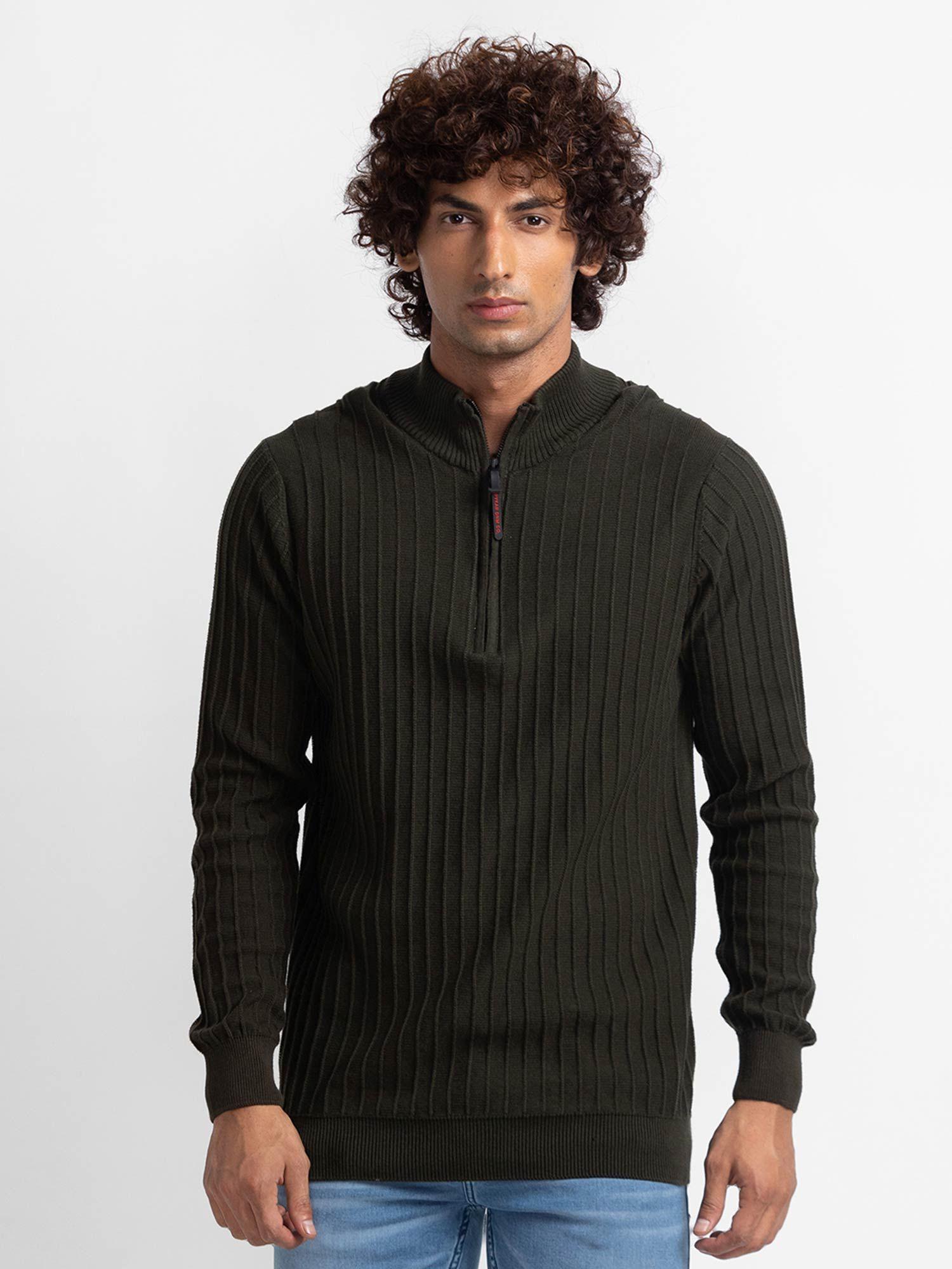 olive green cotton full sleeve casual sweater for men