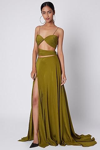 olive green cut out gown