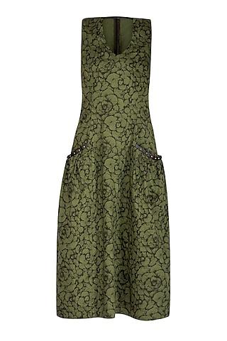 olive green digital printed dress