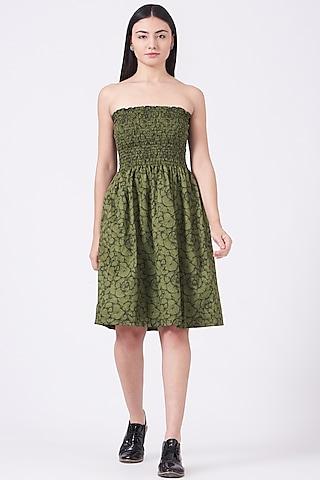 olive green digital printed dress