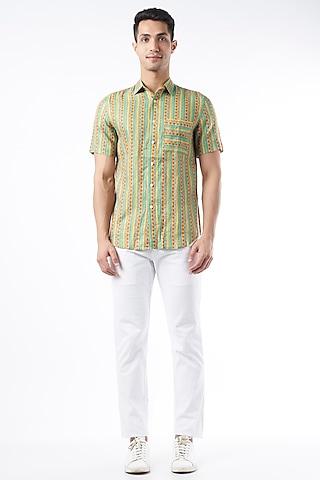 olive green digital printed shirt