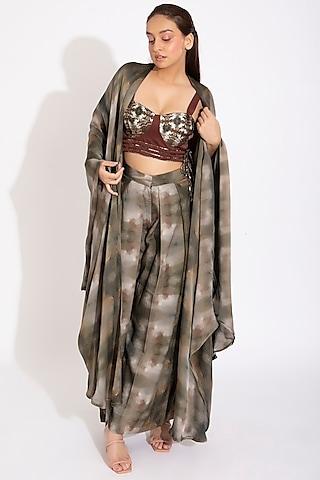 olive green digital printed shrug