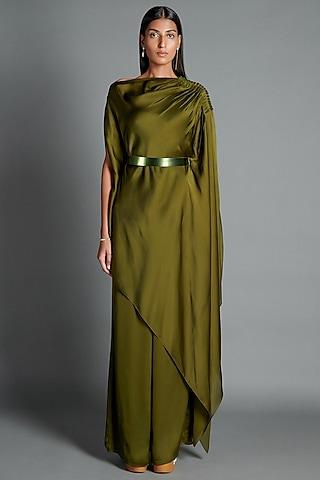 olive green draped dress