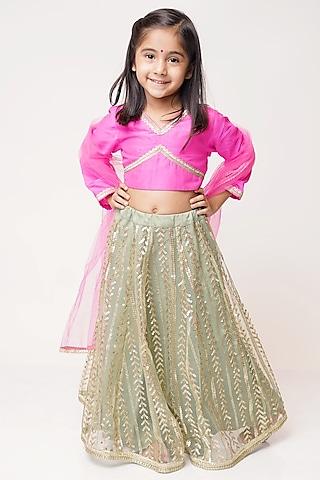 olive green embellished lehenga set for girls