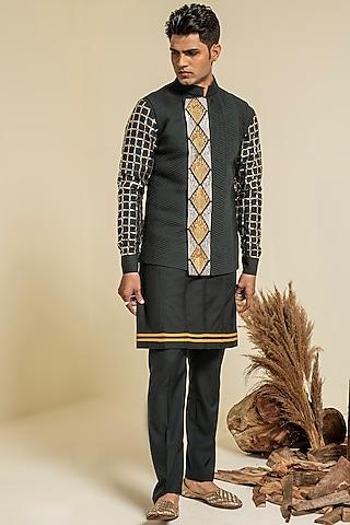 olive green embroidered bundi jacket