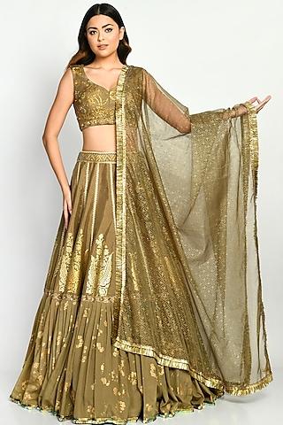 olive green embroidered lehenga set