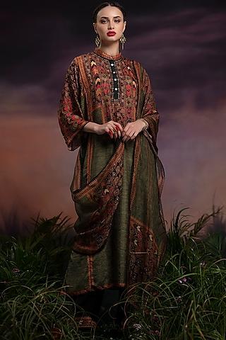 olive green embroidered long tunic