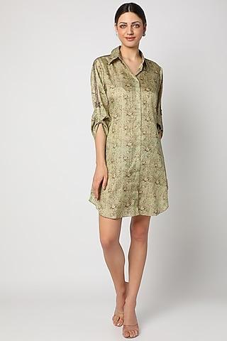 olive green embroidered shirt tunic