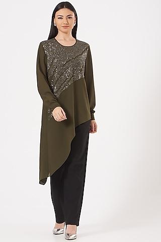 olive green embroidered top