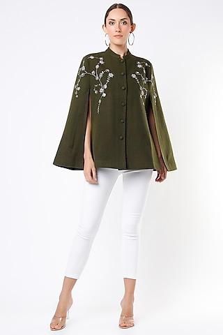 olive green embroidered work cape