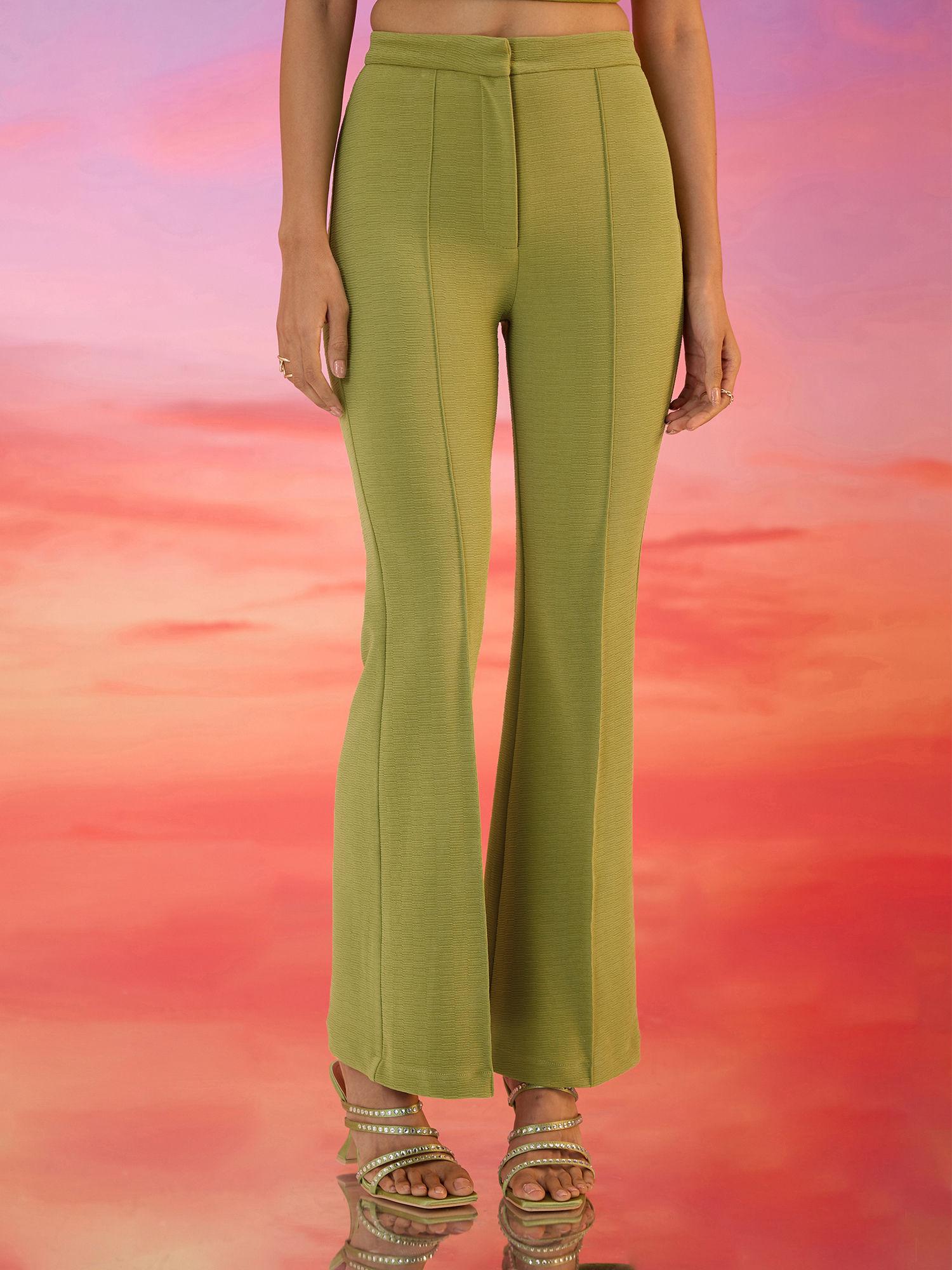 olive green fit and flare high waist pants