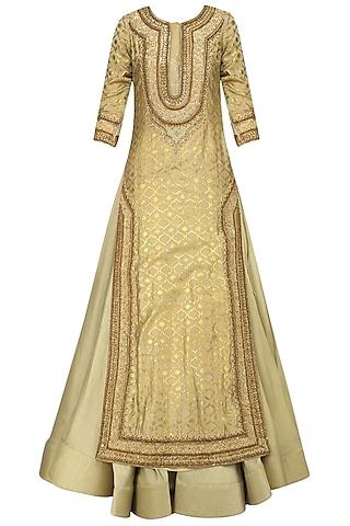 olive green foil work kurta lehenga set