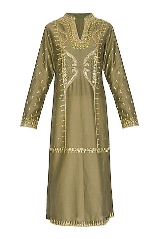 olive green hand embroidered tunic