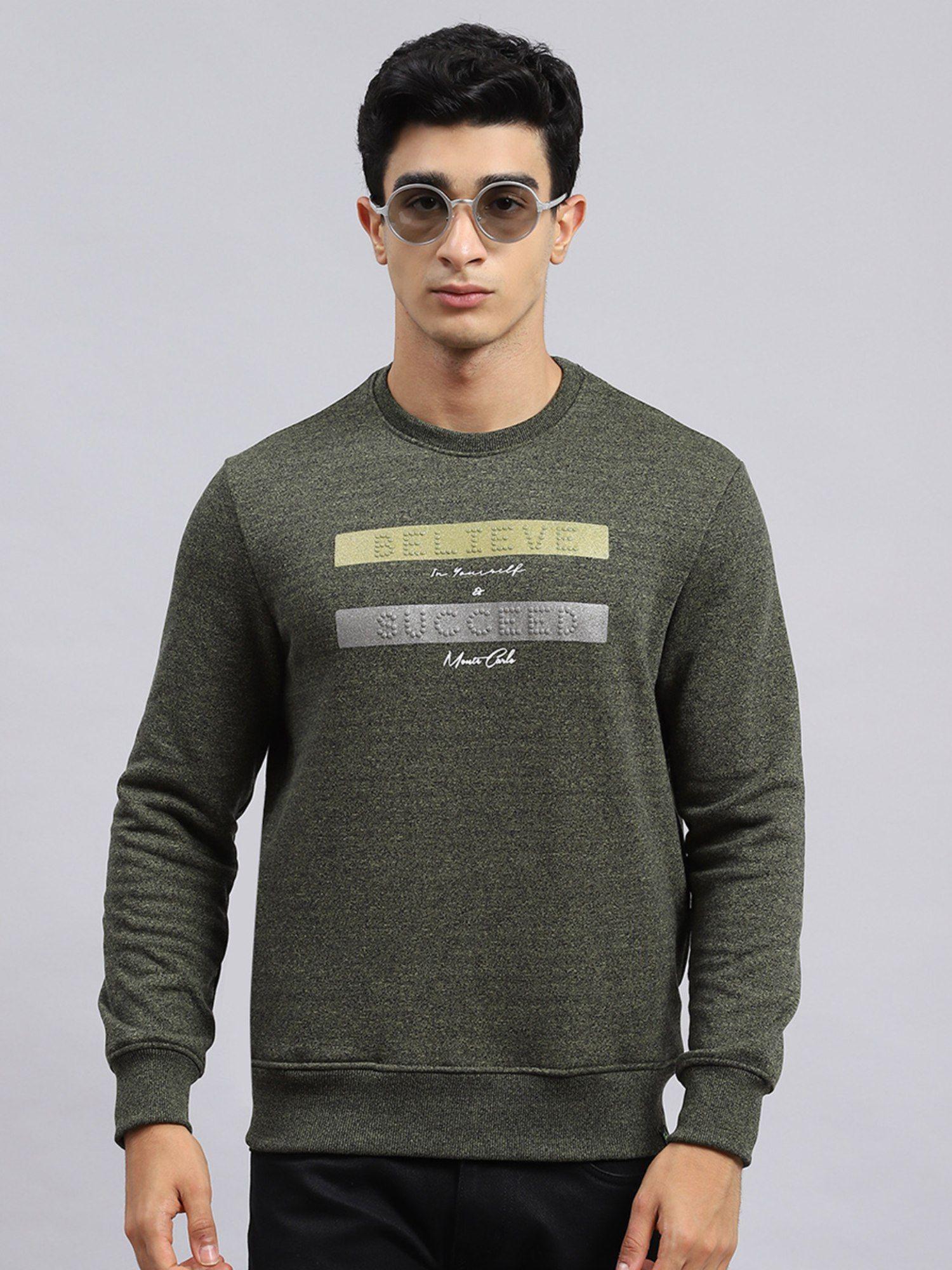 olive green jaspey solid round neck sweatshirt