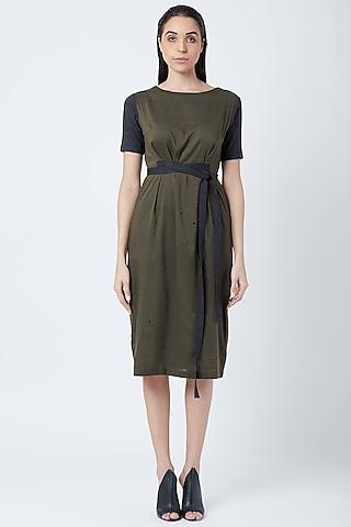 olive green knotted midi dress