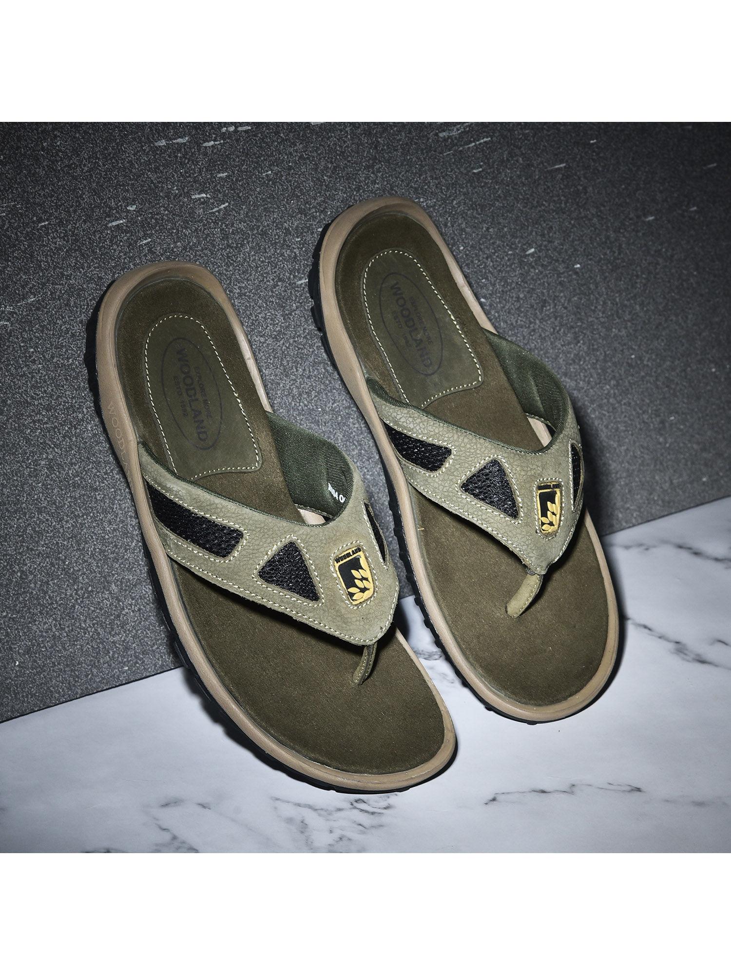 olive green leather flipflops for men