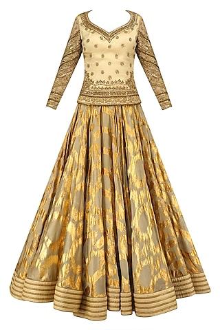 olive green machine and adda embroidered lehenga set