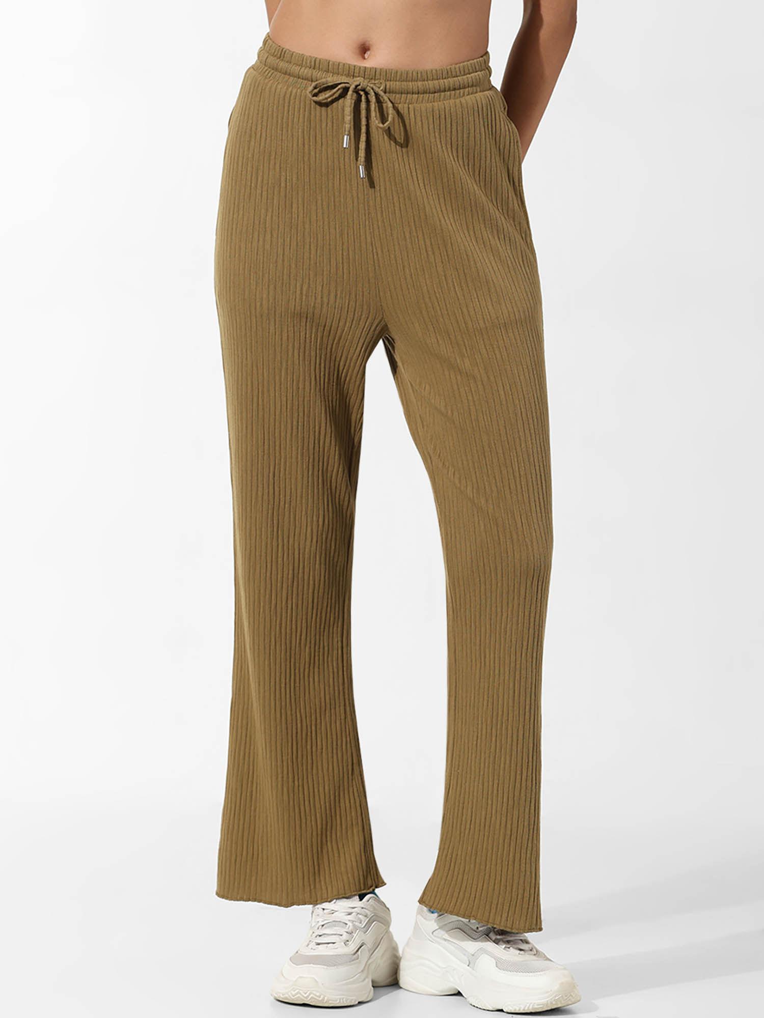 olive green ribbed cotton wide leg pants