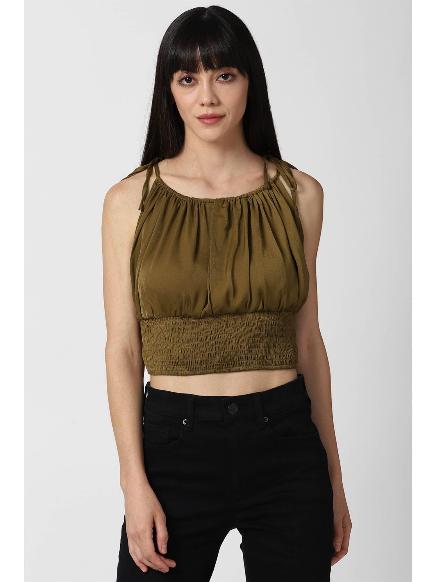 olive green ruched tops