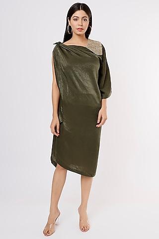 olive green satin dress