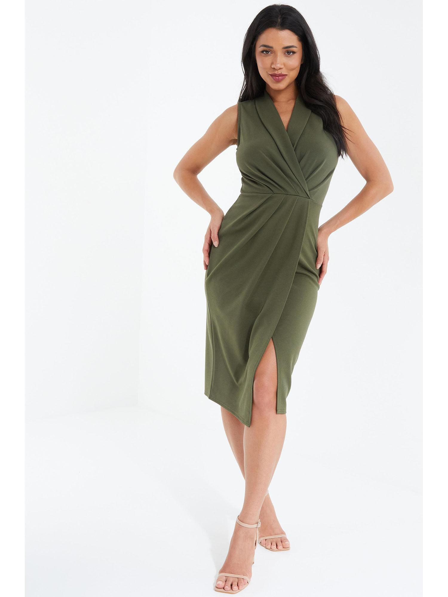 olive green scuba crepe midi dress