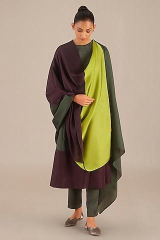 olive green silk embroidered kurta set