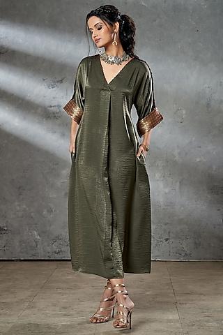 olive green silk kaftan tunic