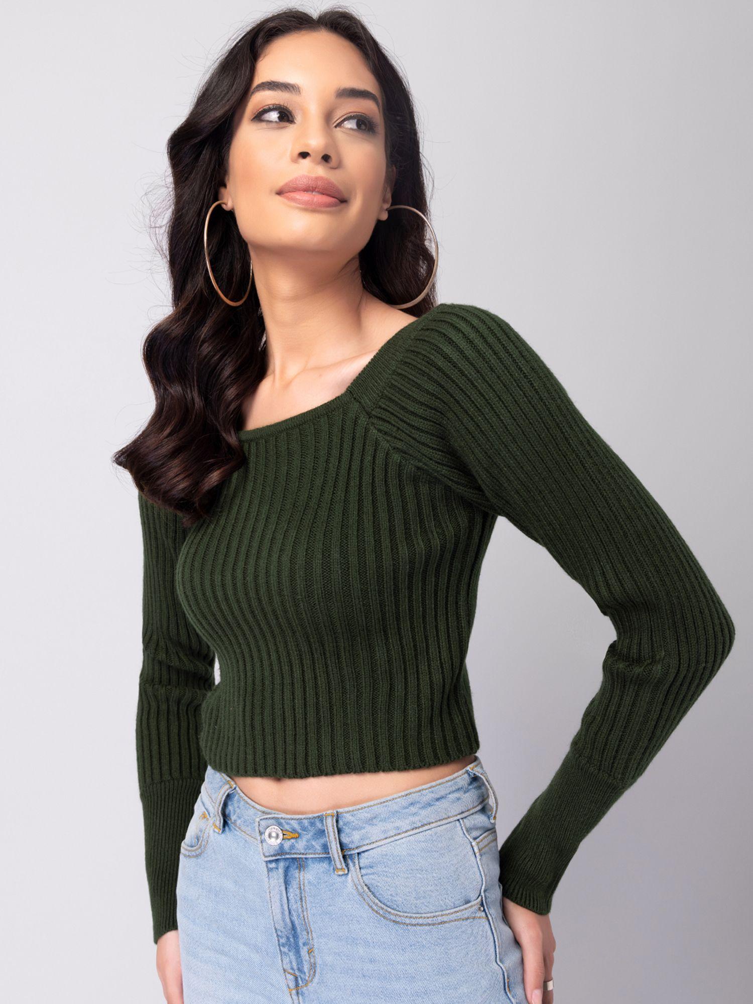 olive green square neck crop sweater