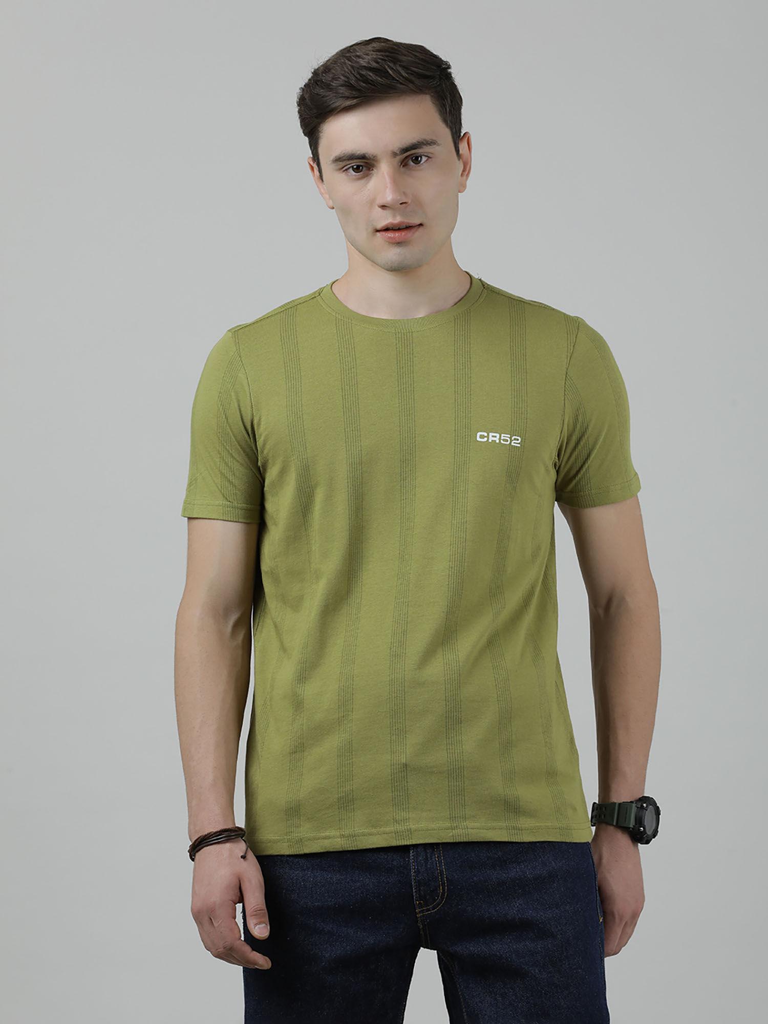 olive green striped casual t-shirt