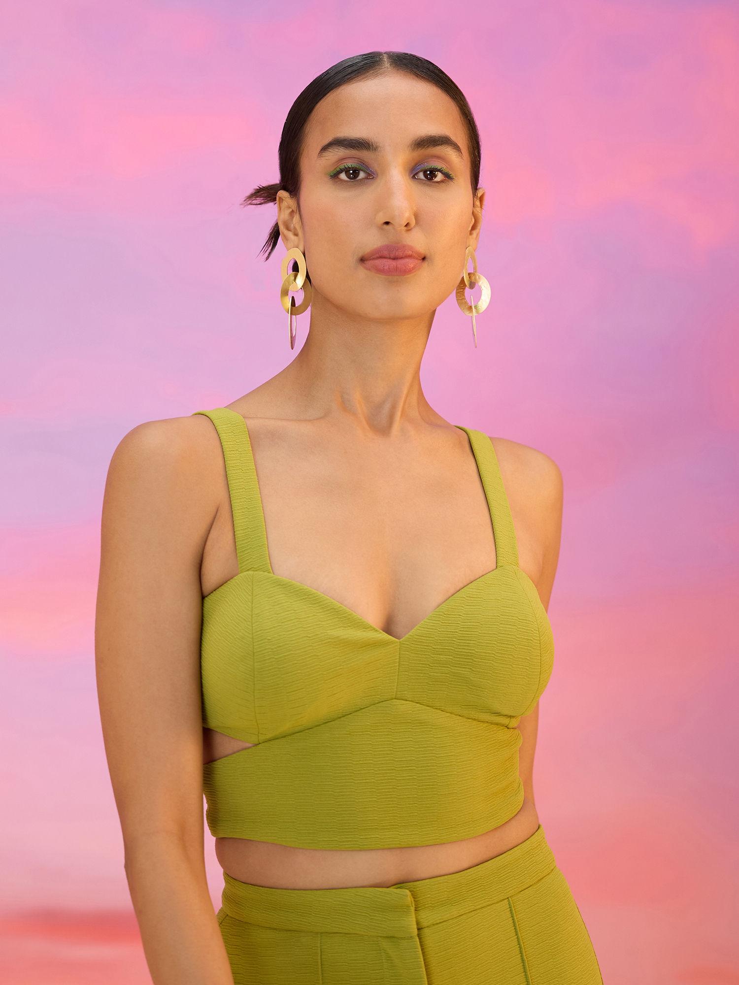 olive green sweetheart neck bralette crop top