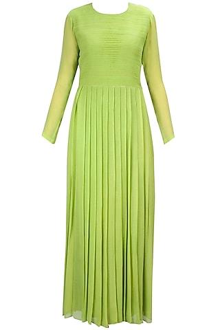 olive green viscose georgette pleated anarkali set