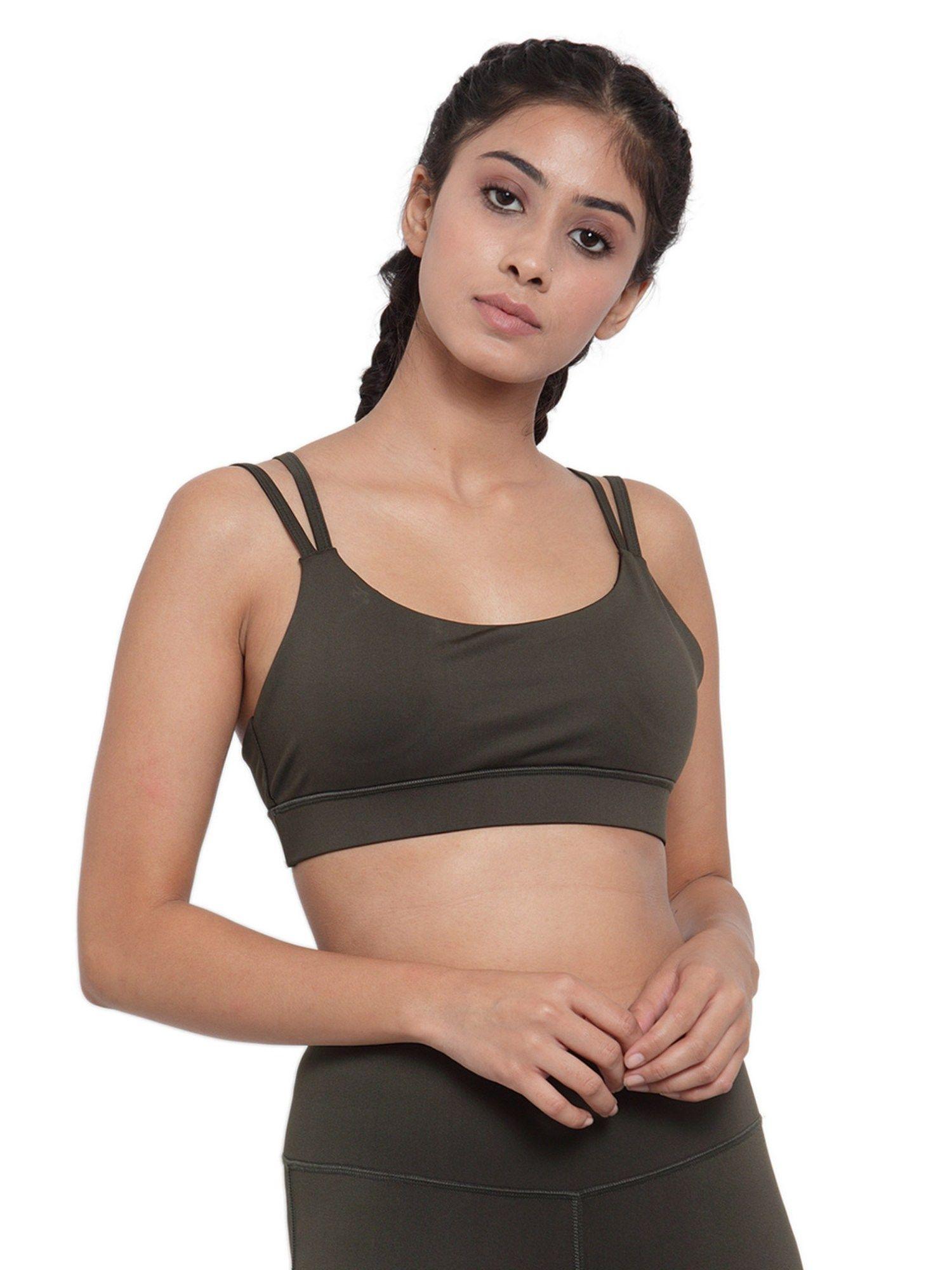 olive green womens double strap dare sports bra