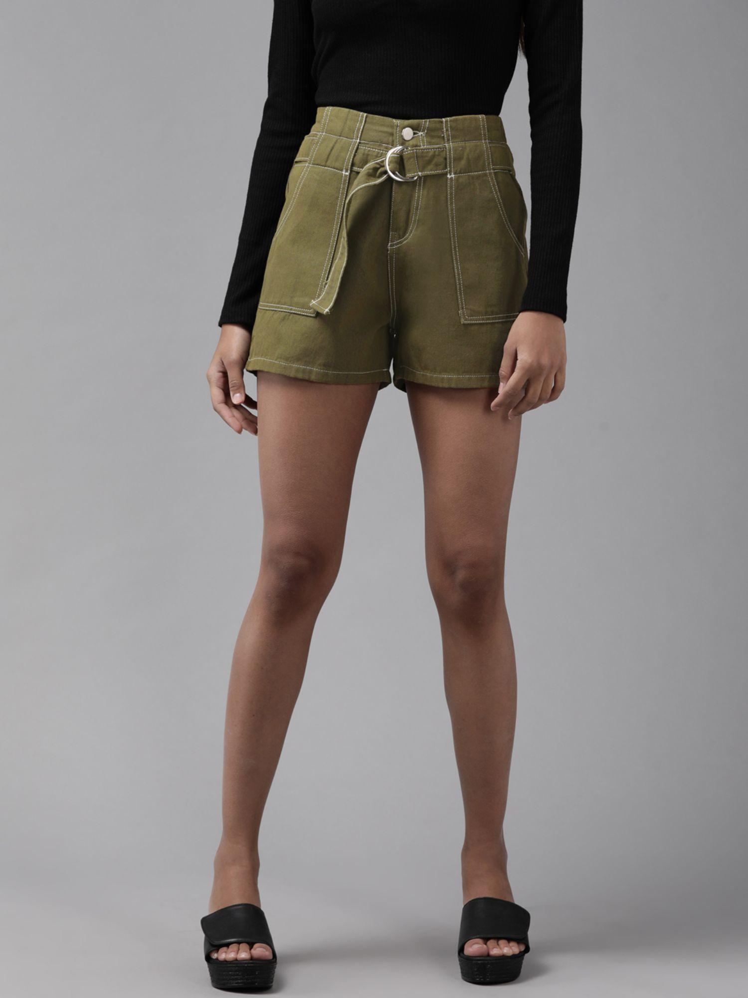 olive high-rise denim shorts