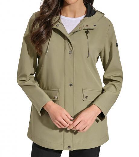 olive hooded rain jacket