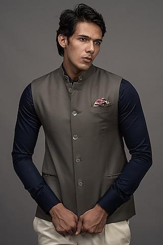 olive japanese wool nehru jacket